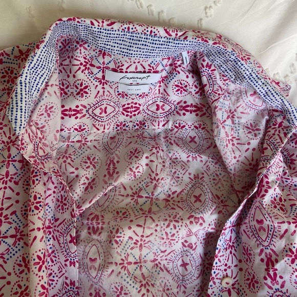 Foxcroft fitted button up blouse 3/4 sleeve size 4 flip cuffs white pink blue - Picture 3 of 11